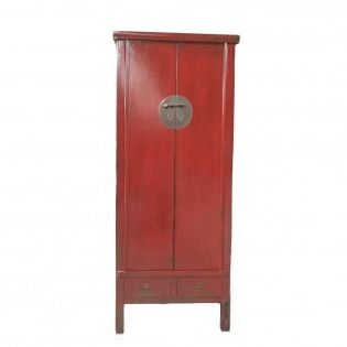 Red Chinese Wardrobe With Two Drawers 75x182x55 | Etnicart Throughout Chinese Wardrobes (View 15 of 20)
