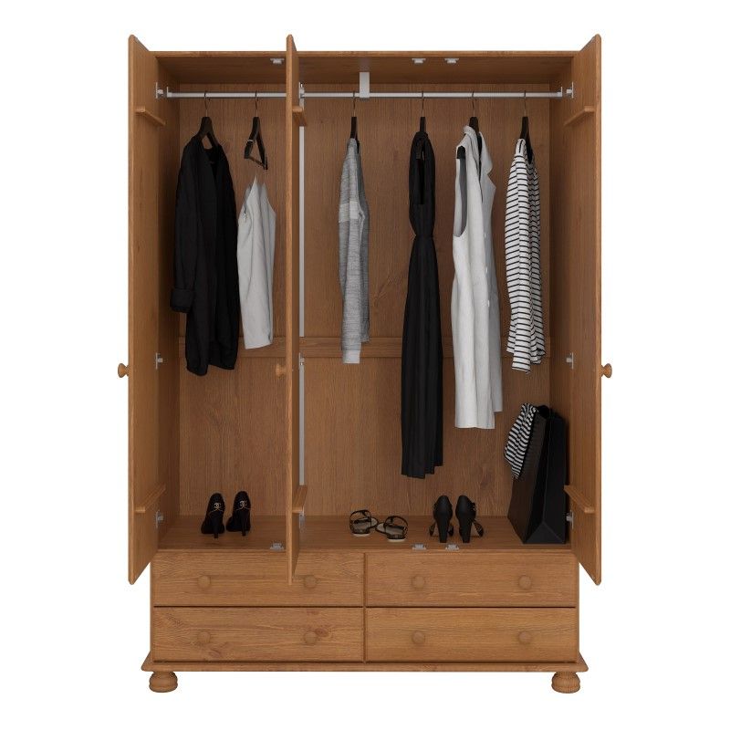 Rich 3 Door 4 Drawer Wardrobe Pine Buy Now For £ (View 16 of 20)