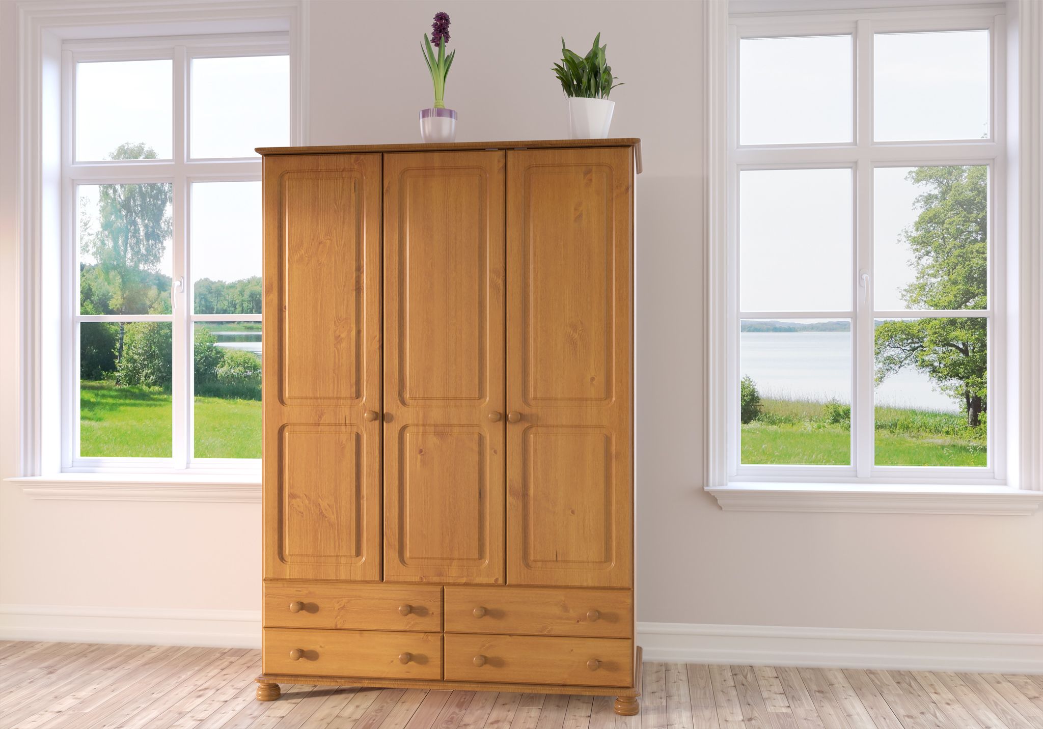 Richmond Pine 3 Door 4 Drawer Wardrobe – Furniture City Intended For Pine Wardrobes With Drawers (View 11 of 20)