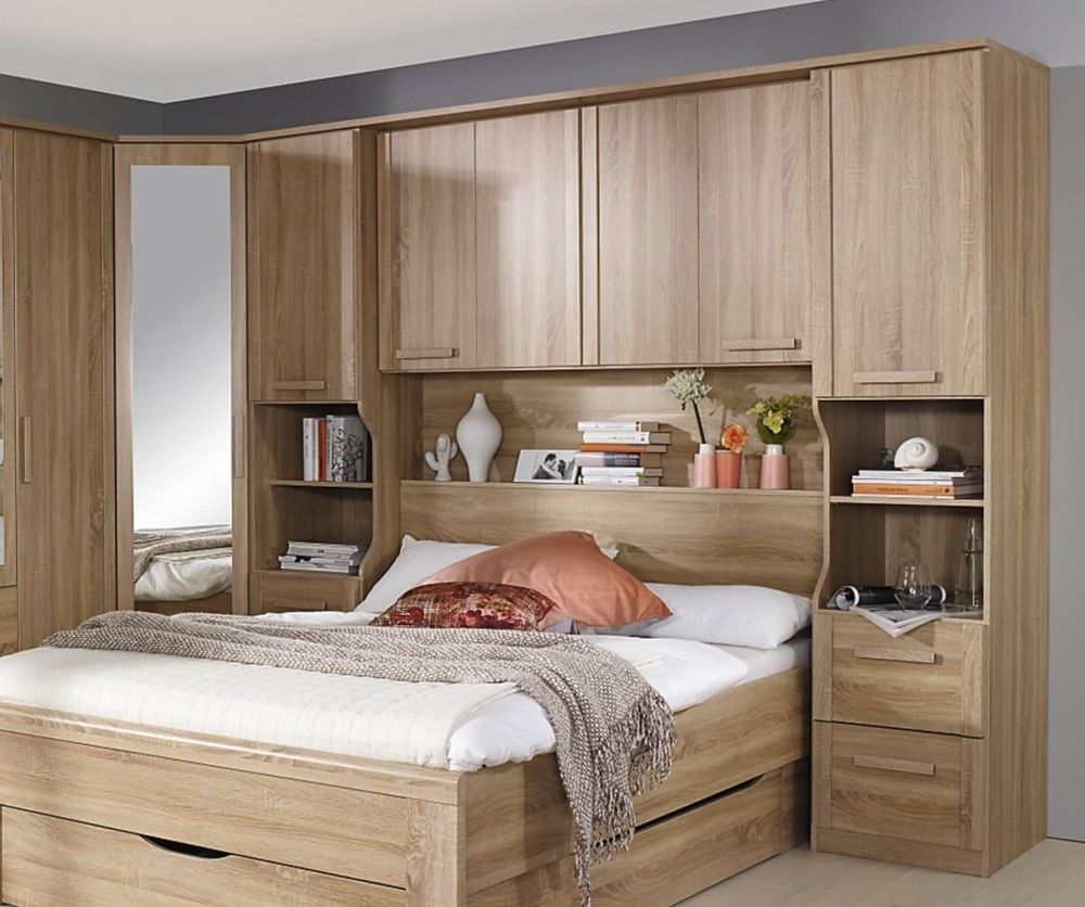 Rivera Oak Overbed For Beds With Wall Panel And Book Storage For Divan Beds Pertaining To Overbed Wardrobes (Gallery 6 of 20)
