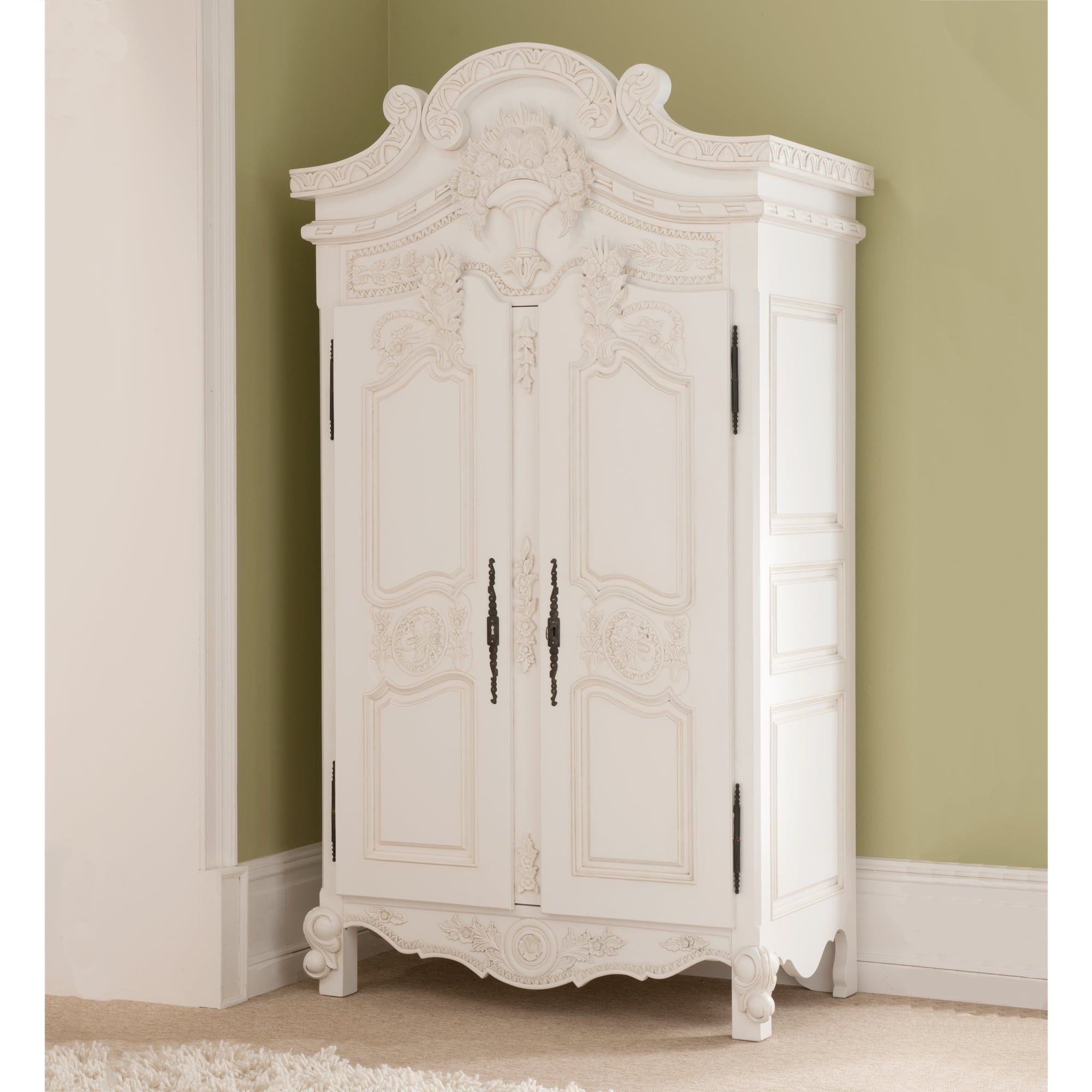 Rococo Antique French Style Wardrobe | Wooden 2 Door Wardrobes In White French Style Wardrobes (View 10 of 20)