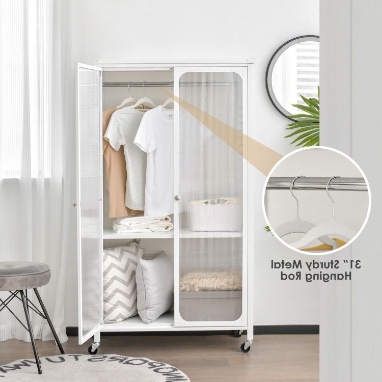 Rolling Storage Armoire Closet With Hanging Rod And Adjustable Shelf –  Costway Within Wardrobes With Hanging Rod (View 18 of 20)