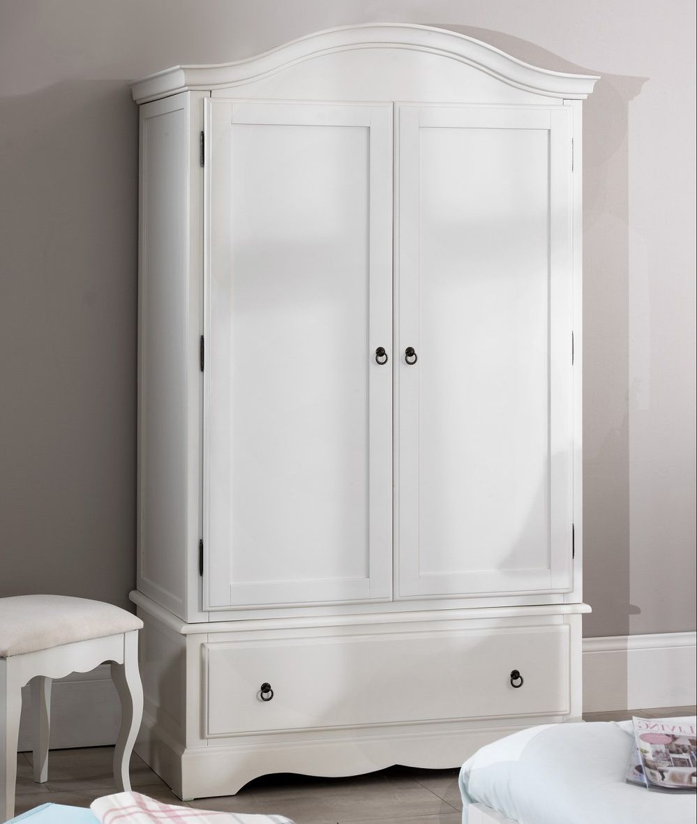 Romance Antique White Double Wardrobe With Deep Drawer| Furniture.co (View 14 of 20)