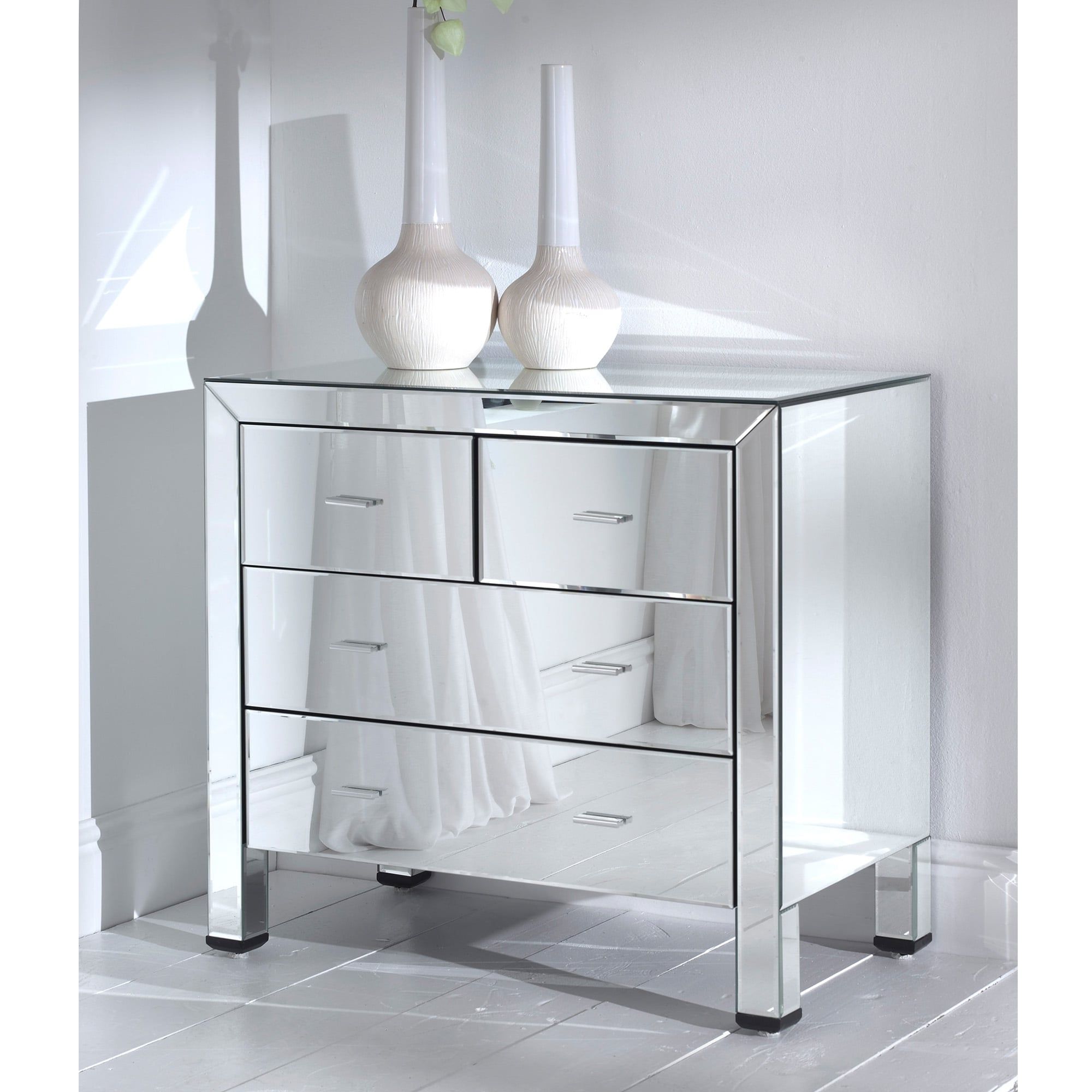 Romano Mirrored Chest 4 Drawer | Bedroom Chest Of Drawers | Mirrored | With Regard To Romano Mirrored Wardrobes (Gallery 8 of 20)