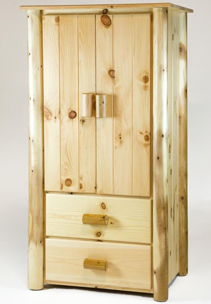 Rustic Pine Wood And Cedar Wood Log Armoire Throughout Natural Pine Wardrobes (View 12 of 20)