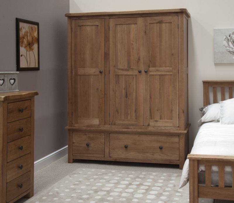 Rustic Solid Oak 3 Door Triple Wardrobe | Oak Furniture Uk For Oak 3 Door Wardrobes (View 10 of 20)