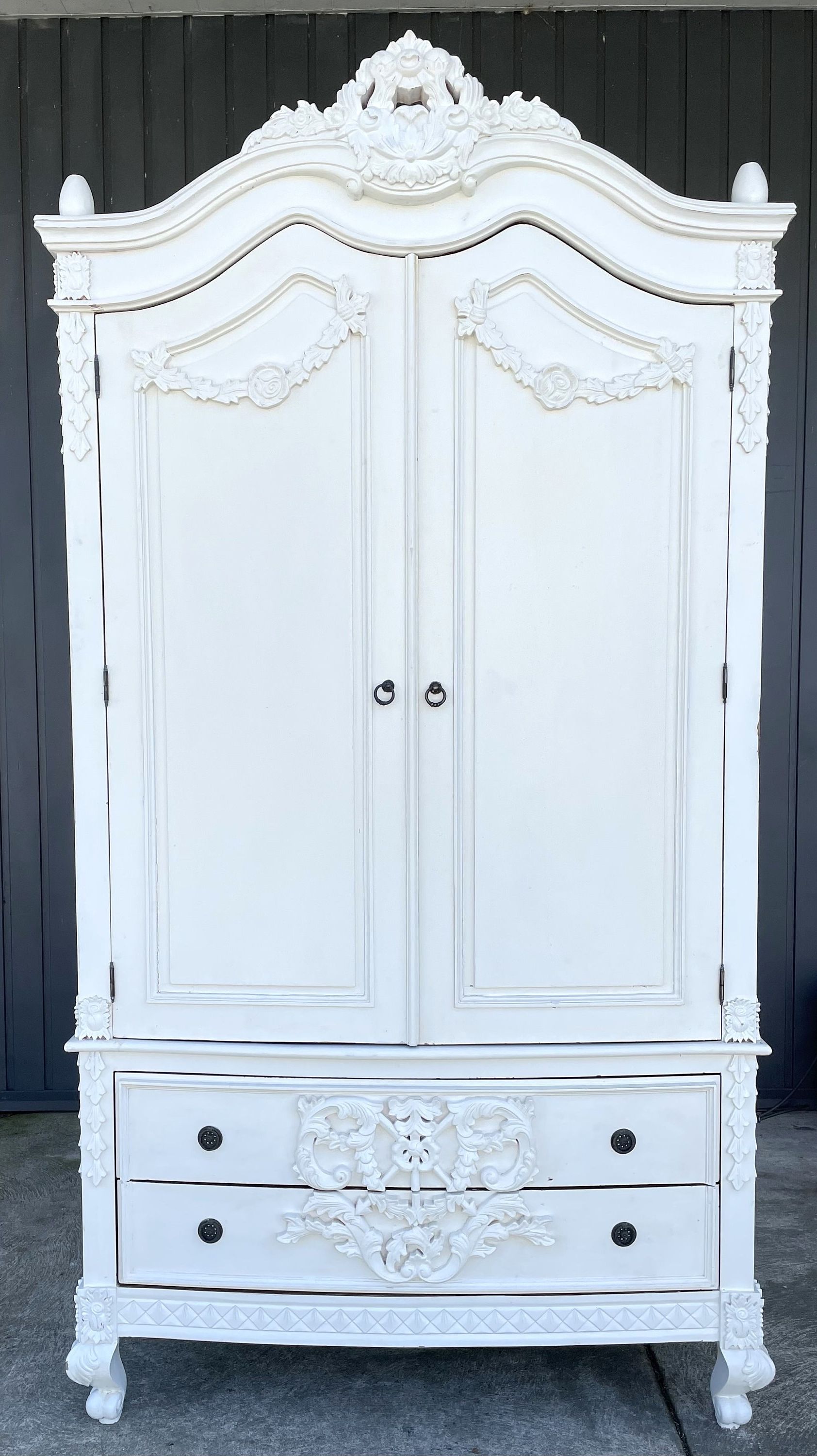 Shabby Chic Distressed White Vintage Style French Baroque – Etsy Pertaining To White French Armoire Wardrobes (View 5 of 20)