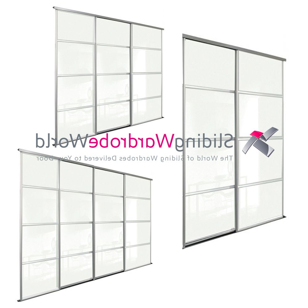Silver Frame 4 Panel Arctic White Glass 'spacepro' Sliding Door Kit (all  Sizes) – Sliding Wardrobe World Throughout Arctic White Wardrobes (Gallery 4 of 20)