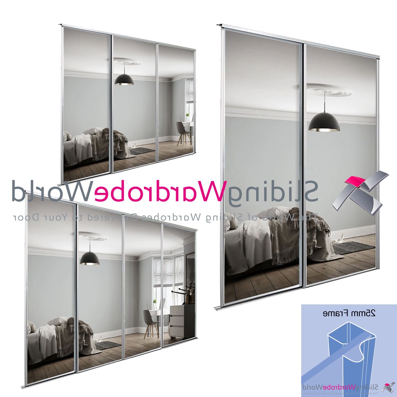 Silver Frame Mirror 'stanley Design' Sliding Wardrobe Door Kits (all Sizes)  – Sliding Wardrobe World Inside 1 Door Mirrored Wardrobes (View 18 of 20)