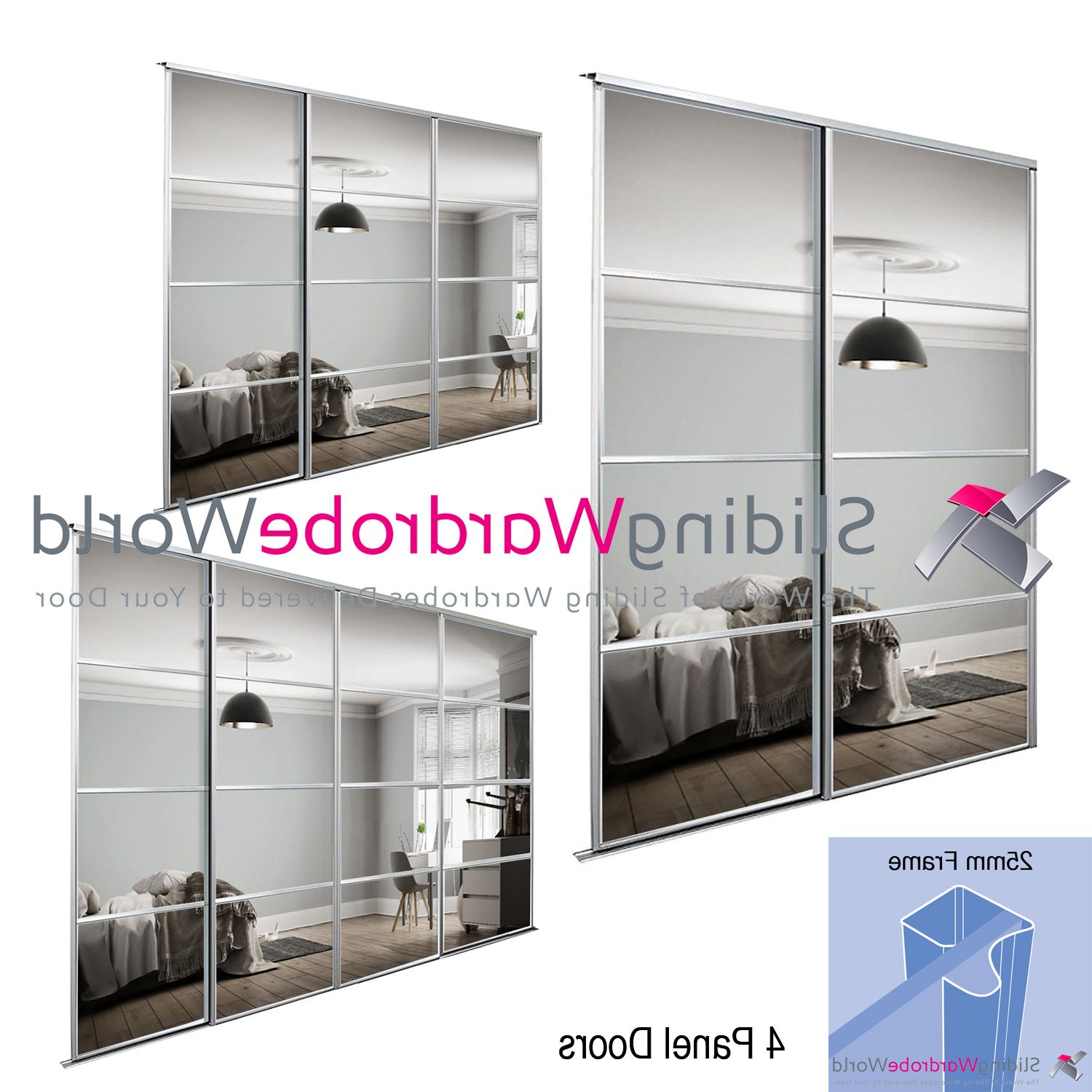 Silver Frame Mirror 'stanley Design' Sliding Wardrobe Door Kits (all Sizes)  – Sliding Wardrobe World Inside 4 Door Mirrored Wardrobes (View 12 of 20)