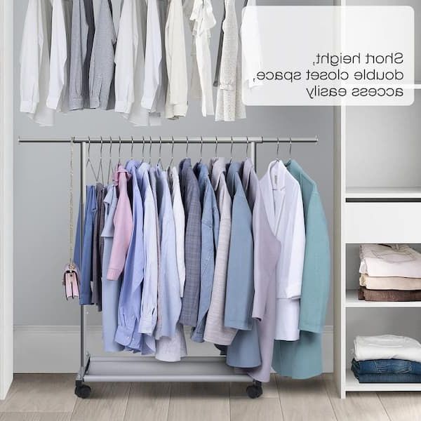 Silver Metal Garment Clothes Rack With Shelve 48 In. W X 40 In. H Azrack 27  – The Home Depot In Silver Metal Wardrobes (Gallery 6 of 20)