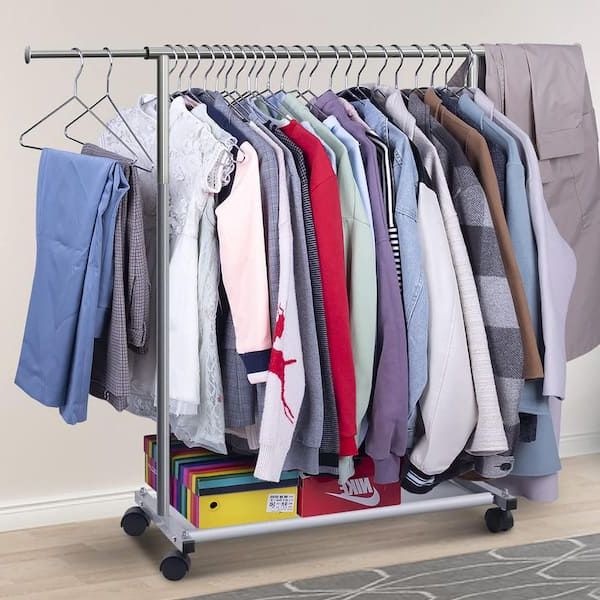 Silver Metal Garment Clothes Rack With Shelve 48 In. W X 40 In. H Azrack 27  – The Home Depot Within Silver Metal Wardrobes (Gallery 14 of 20)
