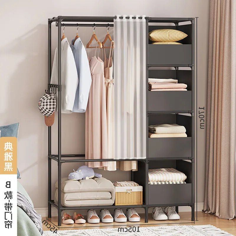 Simple Wardrobe Multi Layer Home Bedroom Steel Pipe Thicken Single Double  Wardrobe Clothing Storage Cabinet Ins Closet Organizer Throughout Double Hanging Rail Wardrobes (Gallery 8 of 20)