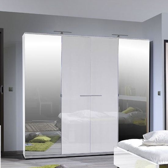 Sinatra White High Gloss Finish 4 Door Wardrobe With 2 Mirror | Furniture  In Fashion Within White Gloss Mirrored Wardrobes (View 16 of 20)