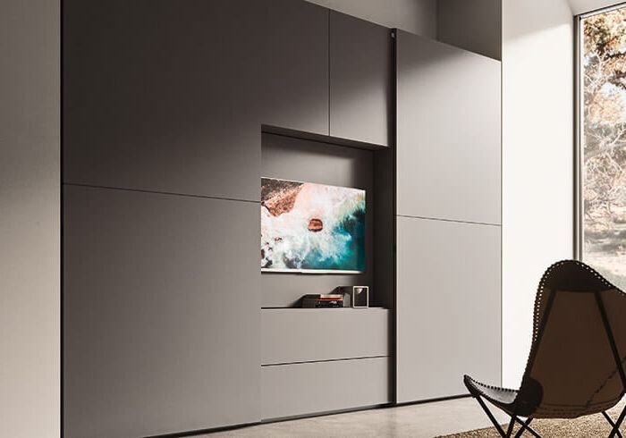 Sliding Door Wardrobe With Tv Module With Swivel B – Mab Home Furniture  S.r.l. With Sliding Door Wardrobes (Gallery 20 of 20)