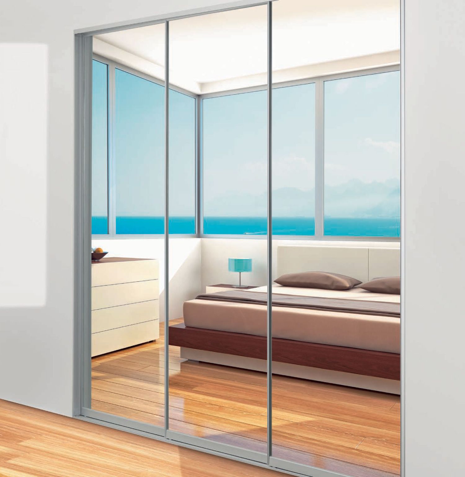 Slimline Wardrobe Door System Intended For Triple Mirrored Wardrobes (View 6 of 20)