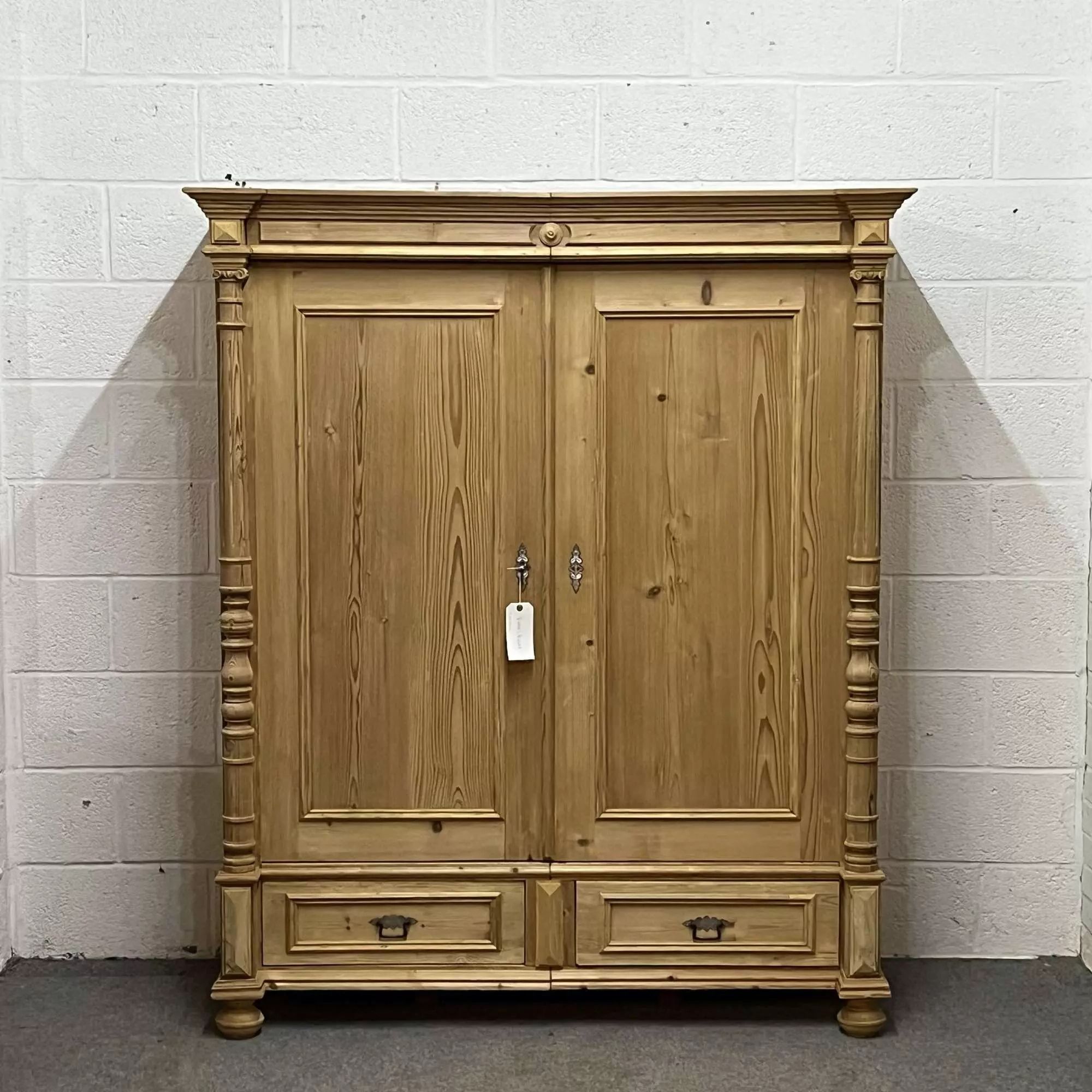 Small Double Antique Pine Wardrobe With 2 Bottom Drawers In Antique  Wardrobes & Armoires Pertaining To Pine Wardrobes With Drawers (View 18 of 20)