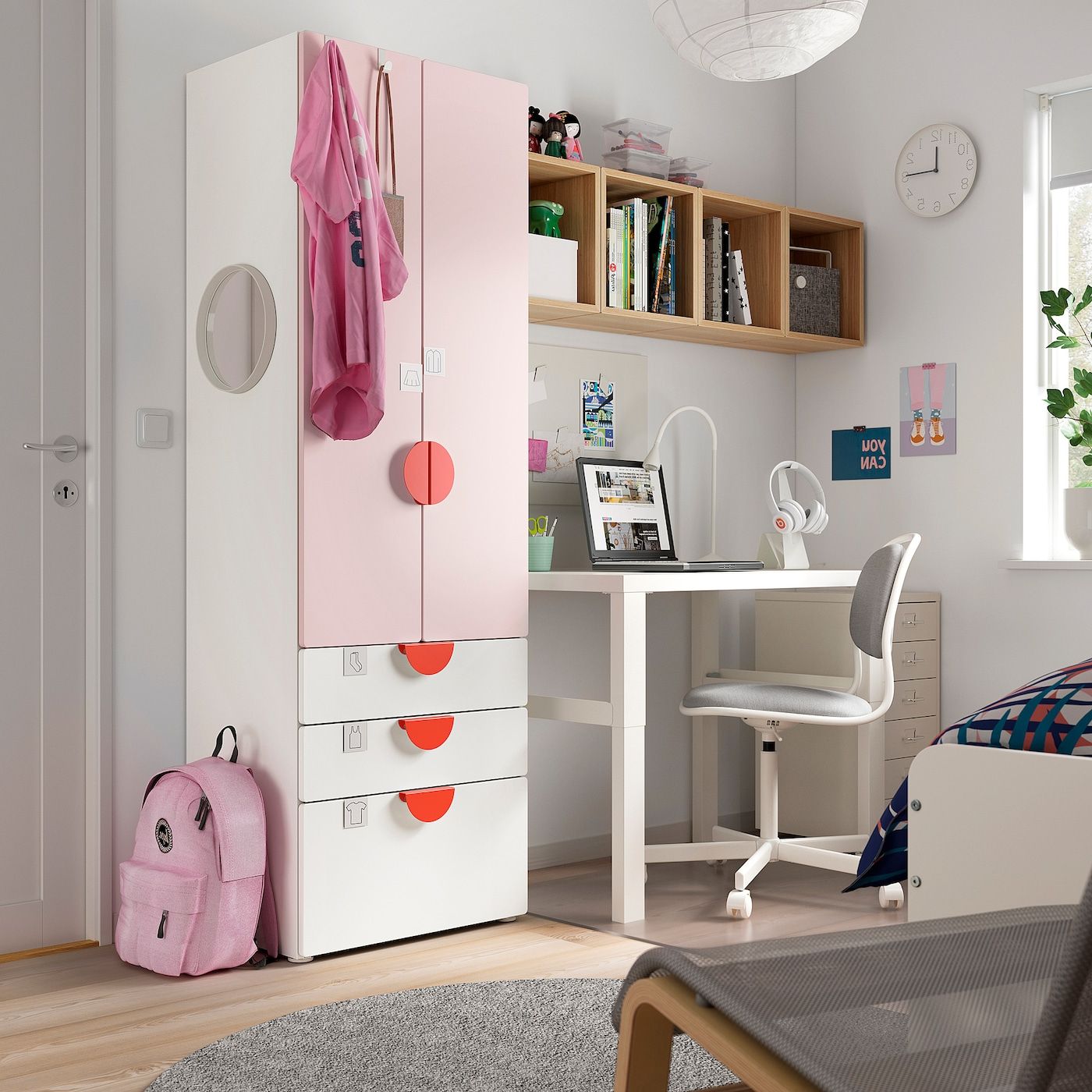 Småstad / Platsa Wardrobe, White Pale Pink/with 3 Drawers, 60x42x181 Cm –  Ikea Intended For Childrens Pink Wardrobes (View 11 of 20)