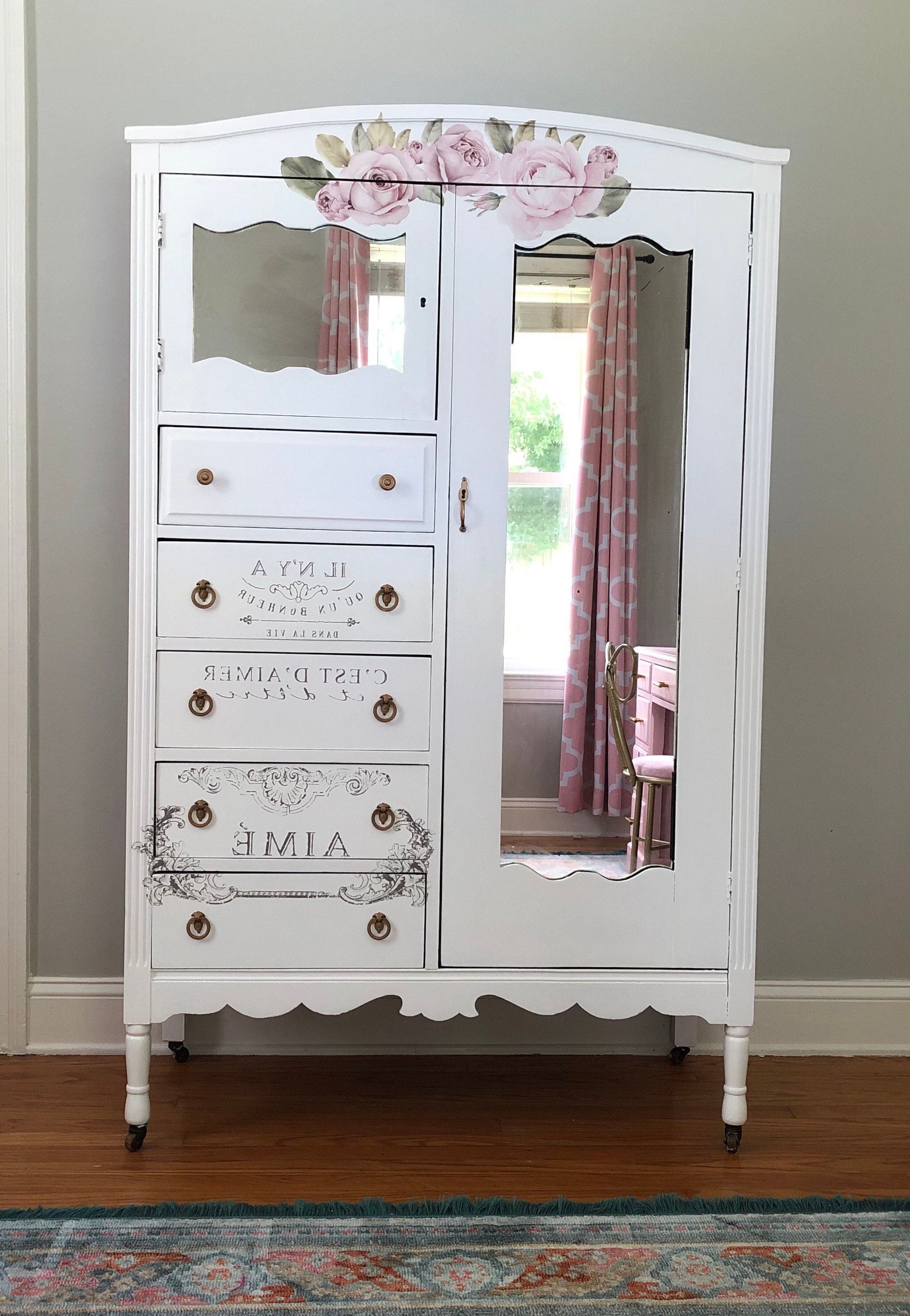 Sold Coming Soon Whimsical White Vintage Armoire – Etsy Throughout White Shabby Chic Wardrobes (View 10 of 20)