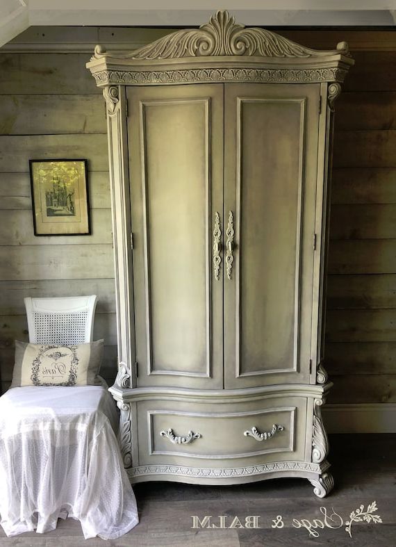 Sold Portfolio Piece Grey French Painted Armoire Or – Etsy Uk Intended For French Style Armoires Wardrobes (View 9 of 20)