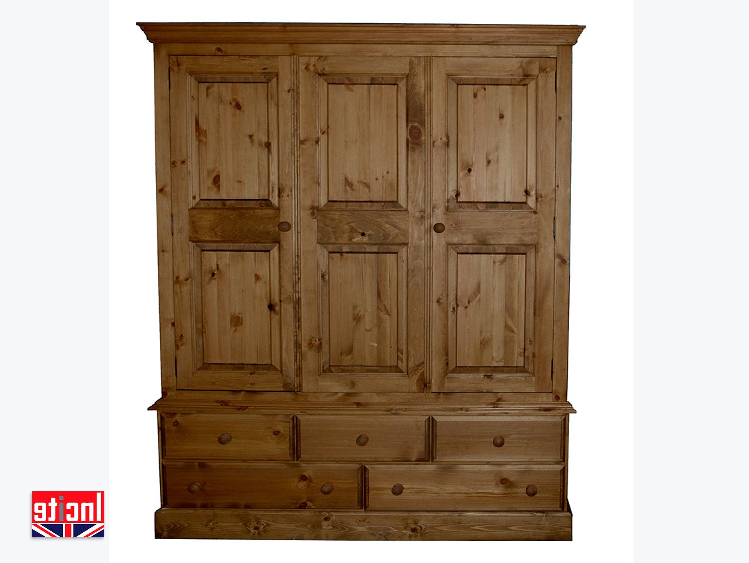 Solid Pine Triple Wardrobe With Drawers Handmadeincite Intended For Pine Wardrobes With Drawers (View 9 of 20)