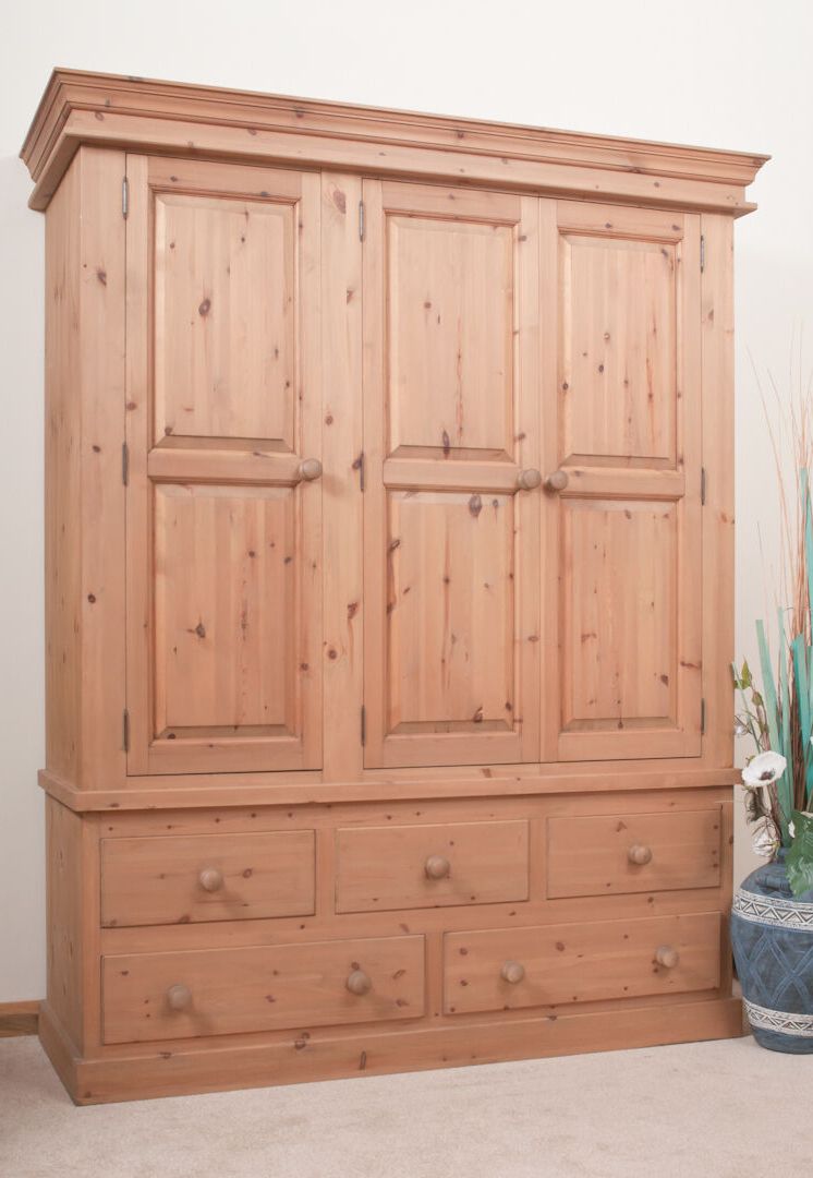Solid Pine Wardrobe | Triple 3 Door | 5 Drawer | Handmade | Dovetailed |  Waxed | Ebay Pertaining To 3 Door Pine Wardrobes (View 2 of 20)