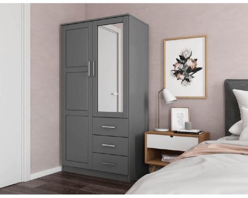 Solid Wood Metro 2 Door Wardrobe/armoire With Mirror/3 Drawers – More Than  A Furniture Store Within Mirrored Wardrobes With Drawers (View 10 of 20)