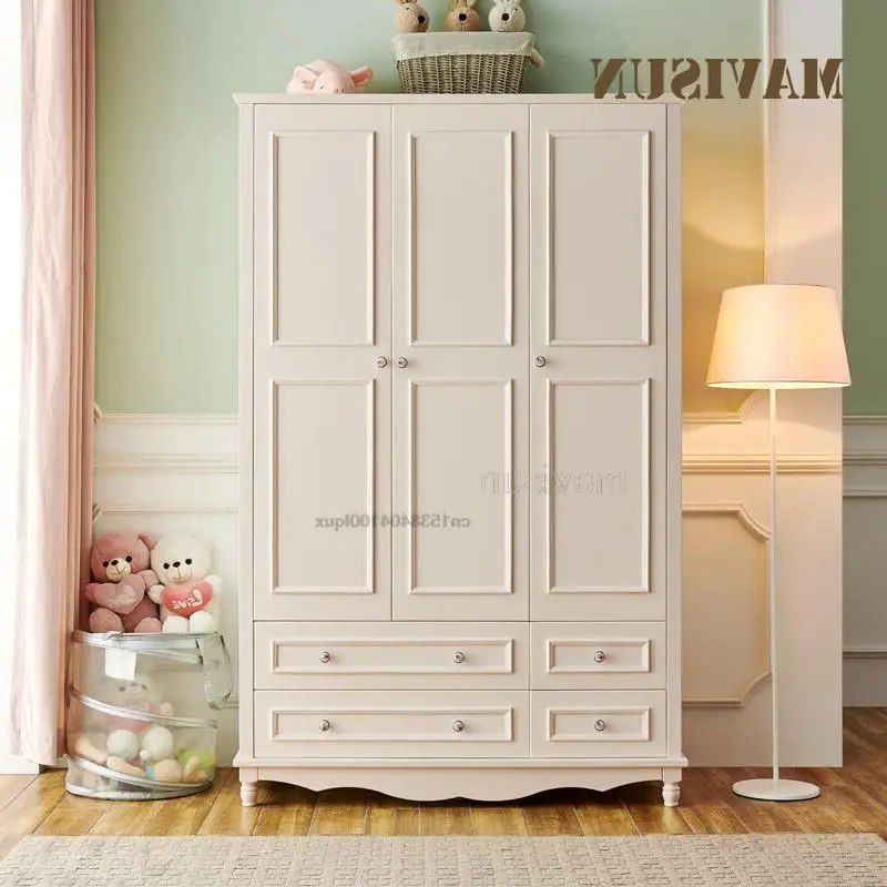Solid Wood Wardrobe Korean Style Bedroom Storage Cabinet With Drawers  Children's Furniture Three Doors White Wardrobe Household – Aliexpress Inside White And Pine Wardrobes (Gallery 7 of 12)