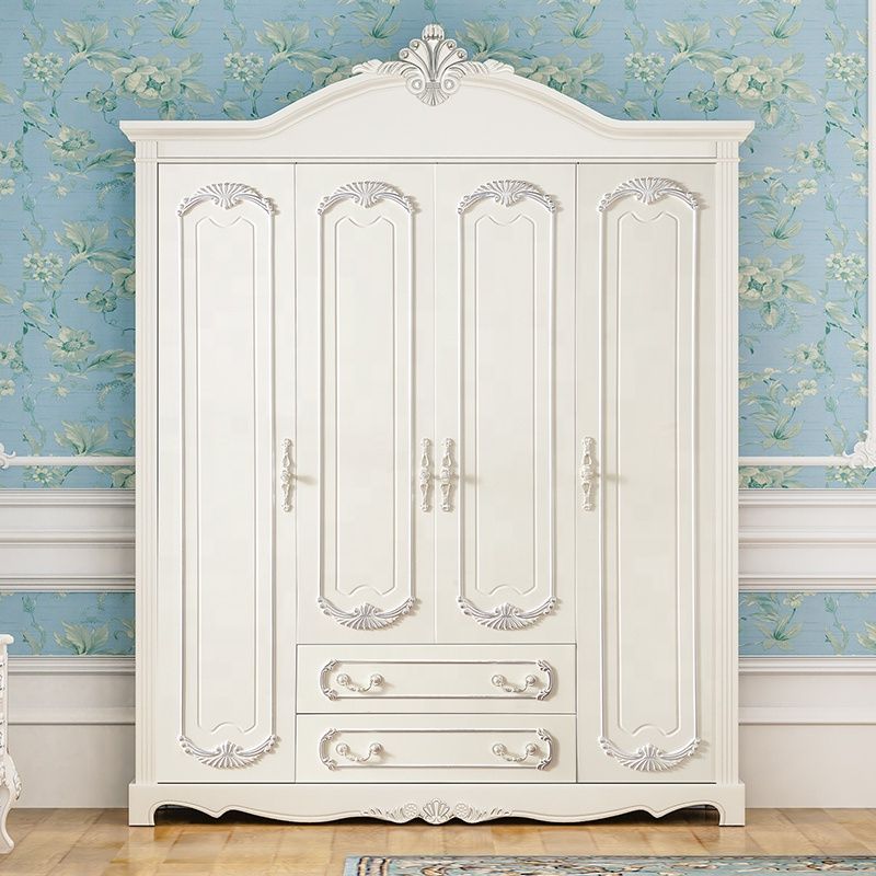 Source Antique Solid Wood Hand Carved Four Doors White Wardrobe Classic  Bedroom Furniture On M (View 16 of 20)