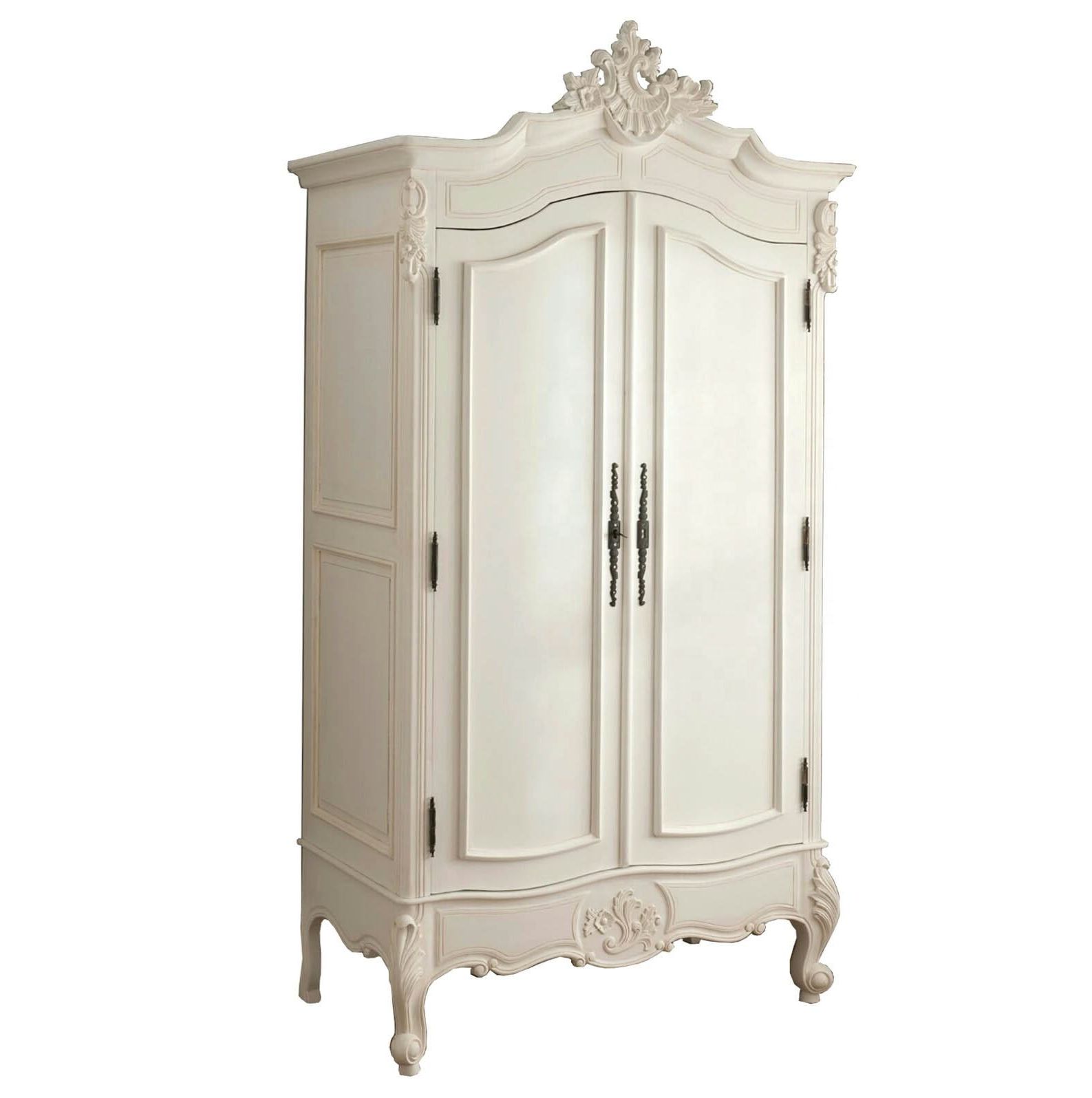 Source Antique White Painted French Style Armoire Wooden Wardrobes 2 Doors  On M (View 8 of 20)