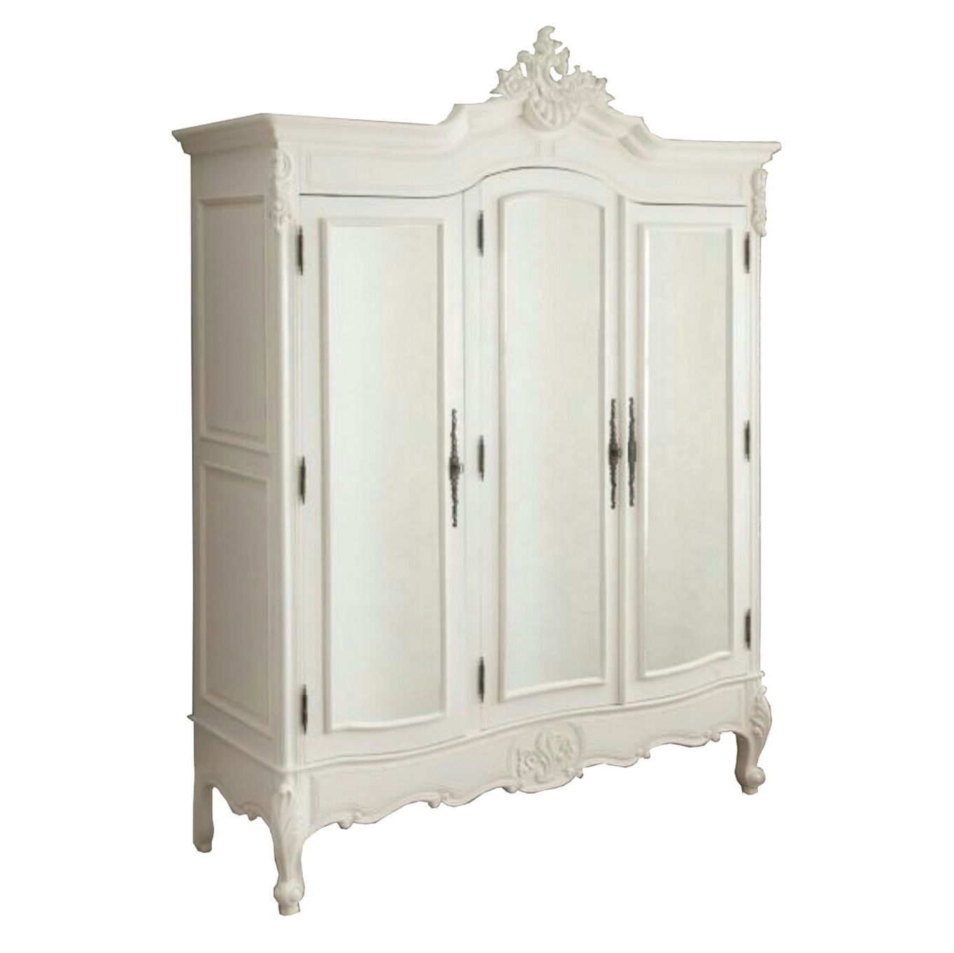 Source Antique Wooden Bedroom French Chateau White Painted 2 Door Double  Armoire Wardrobe On M (View 17 of 20)