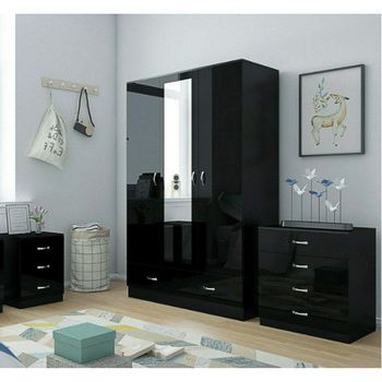 Source Black High Gloss Bedroom Furniture  3 Door Mirrored Soft Close  Wardrobe, Chest & Bedside On M (View 5 of 20)