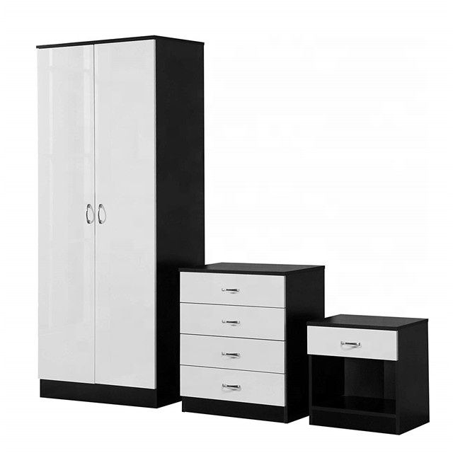 Source Black White Melamine High Gloss Bedroom Furniture Set On  M.alibaba Within Black And White Wardrobes Set (Gallery 8 of 20)