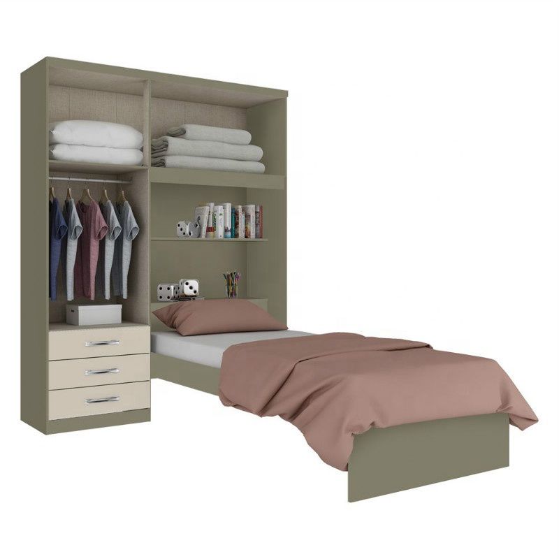 Source Built In Latest Modern Mfc Wardrobes Hotel Bed Room Furniture With  Single Bed And Open Storage Space Bookcase On M.alibaba For Single Wardrobes (Gallery 10 of 20)