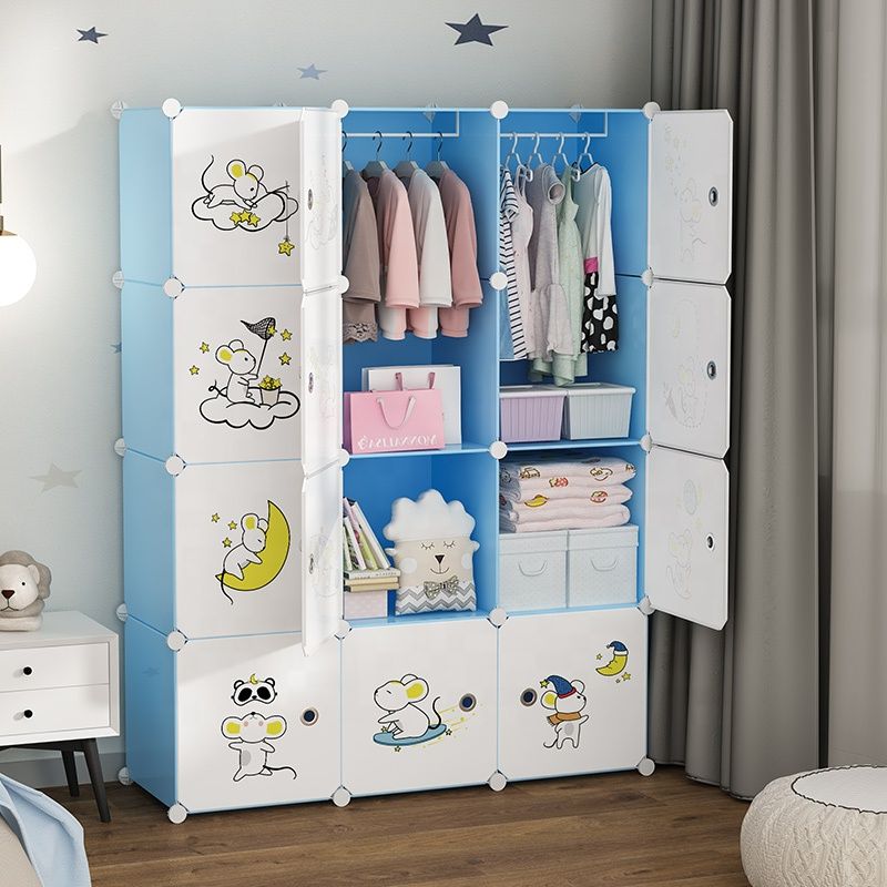 Source Children Modern Bedroom Wardrobes Baby Clothes Storage Cabinet Blue  With White Door Portable Kid Plastic Wardrobe On M (View 9 of 20)