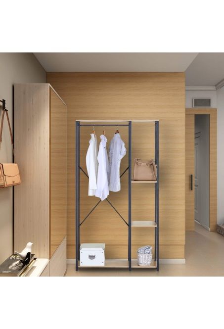 Space Saving Open Wardrobe With 4 Compartments – Yomogi | Mobili Rebecca Throughout Wardrobes With Cover Clothes Rack (View 17 of 20)
