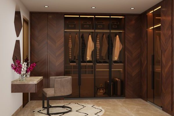 Spacious Wardrobe Design With Glass Shutters | Livspace Intended For Brown Wardrobes (View 2 of 20)