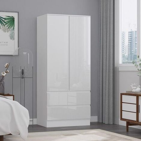 Stora Modern 2 Door 2 Large Drawer Combination Wardrobe – White Gloss With Regard To Tall White Gloss Wardrobes (View 4 of 20)
