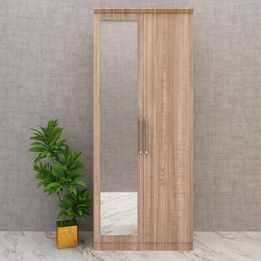 Stylish Wooden Wardrobe With Mirror (in English Oak Dark) Intended For Dark Wood Wardrobes With Mirror (Gallery 16 of 20)