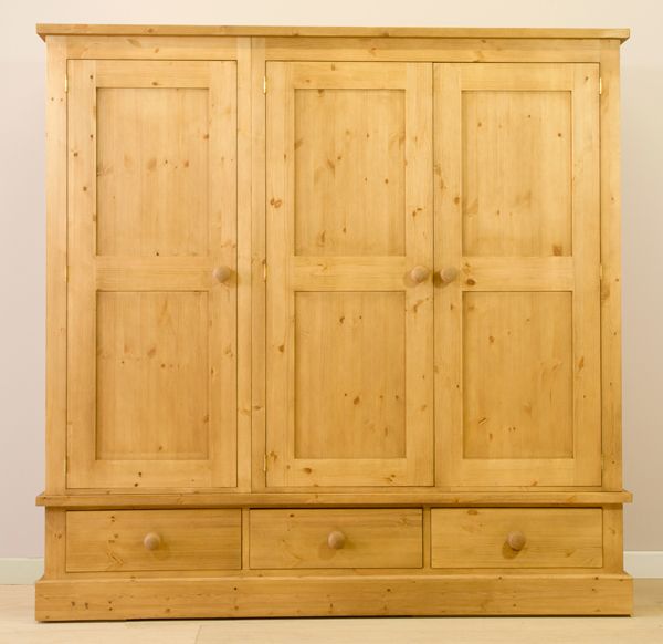 Sussex Pine 3 Door Triple Wardrobe With Drawers 1875w | Cott Farm For Pine Wardrobes With Drawers (View 7 of 20)