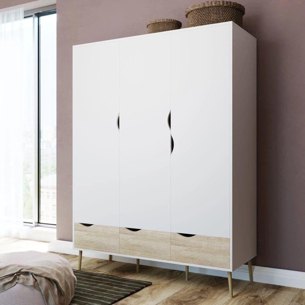 Swing Wardrobe Oslo Lazurit White / Oak, Wardrobe Room Furniture Comfort  For Home Bedroom Wardrobe Furniture For Home Furniture For Bedroom For Room  Wardrobes Checkroom – Aliexpress For Oak And White Wardrobes (View 8 of 20)