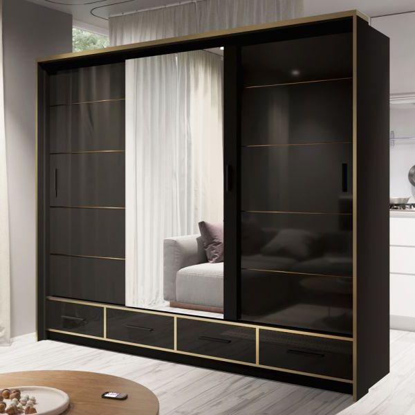 Sydney High Gloss Black&gold Wardrobe | Quality Assurance Throughout Black Shiny Wardrobes (View 10 of 20)