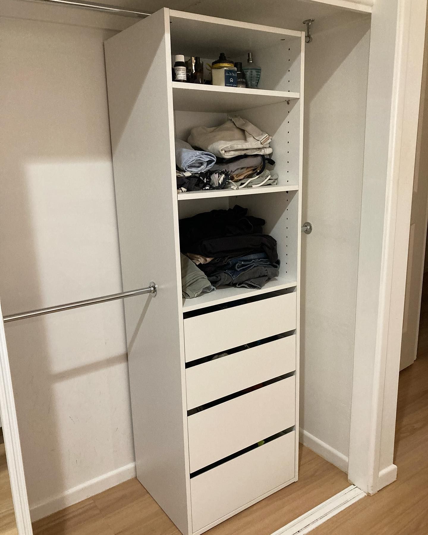 Tailor 3 Shelf 4 Drawer Wardrobe | Tailor With 3 Shelving Towers Wardrobes (View 18 of 20)