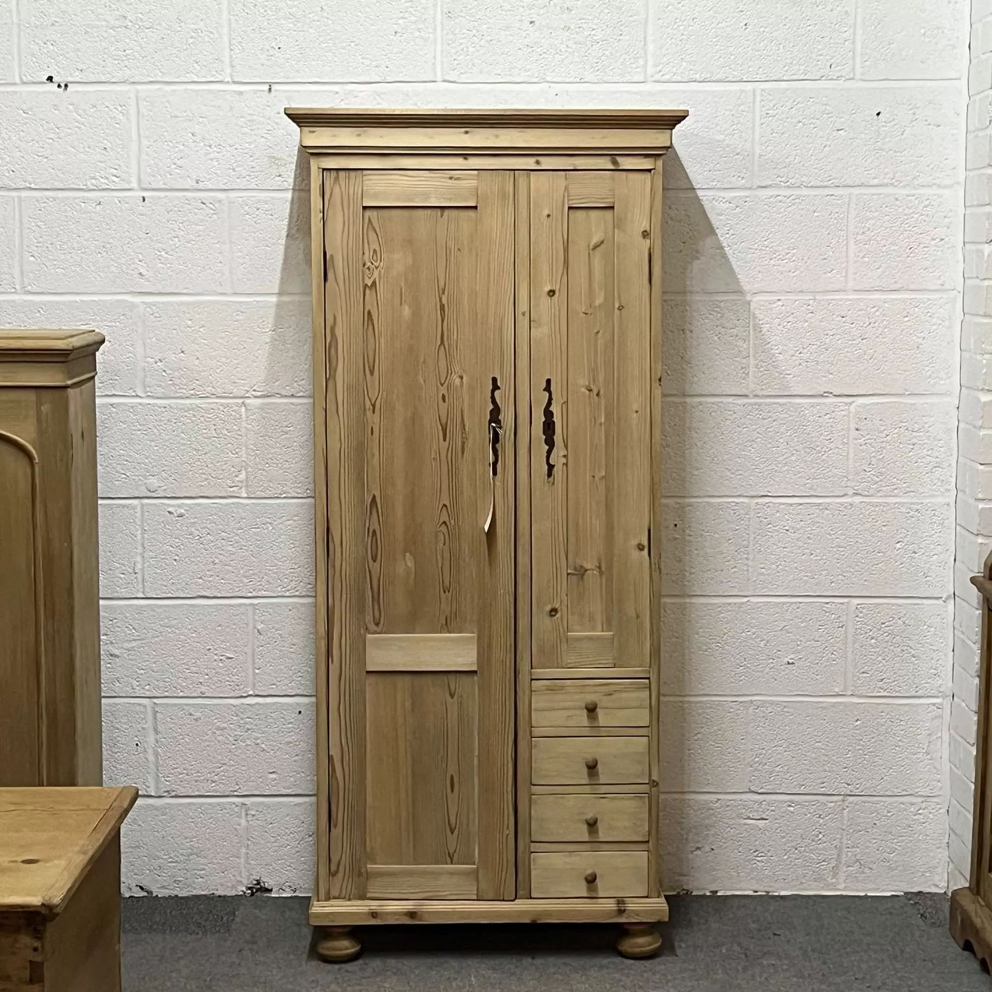Tall Slim 2 Door Pine Cupboard With Drawers In Antique Cupboards Inside Pine Wardrobes With Drawers And Shelves (View 18 of 20)