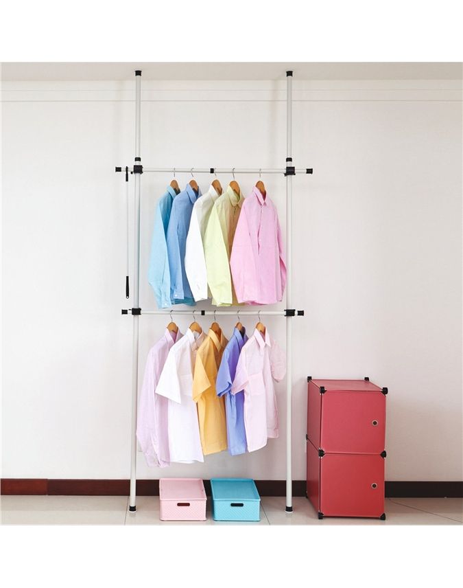 Telescopic Wardrobe Organiser Double Hanging Rail | Scott's Of Stow In Double Rail White Wardrobes (Gallery 11 of 20)