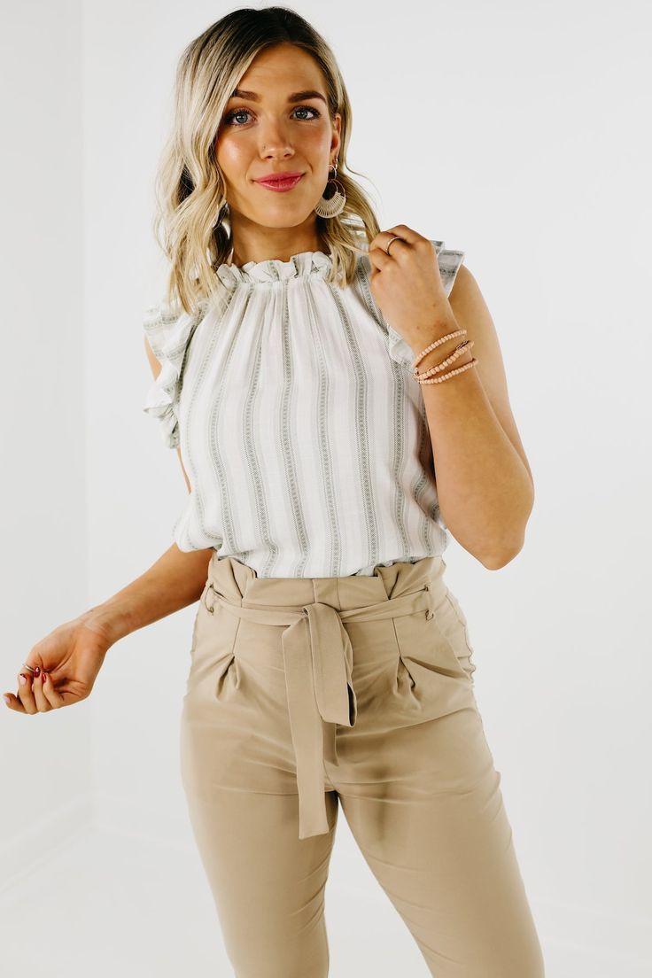 The Sophia Striped Woven Ruffle Top – Large / Olivedrab In 2023 | Ruffle  Top, Striped, Woven Shirt For Sophia Wardrobes (View 10 of 20)
