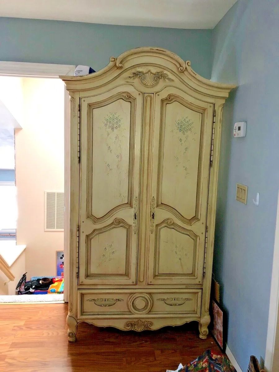 Thomasville Painted French Country Armoire/wardrobe With Shelves And  Drawers | Ebay With Regard To French Style Armoires Wardrobes (Gallery 12 of 20)