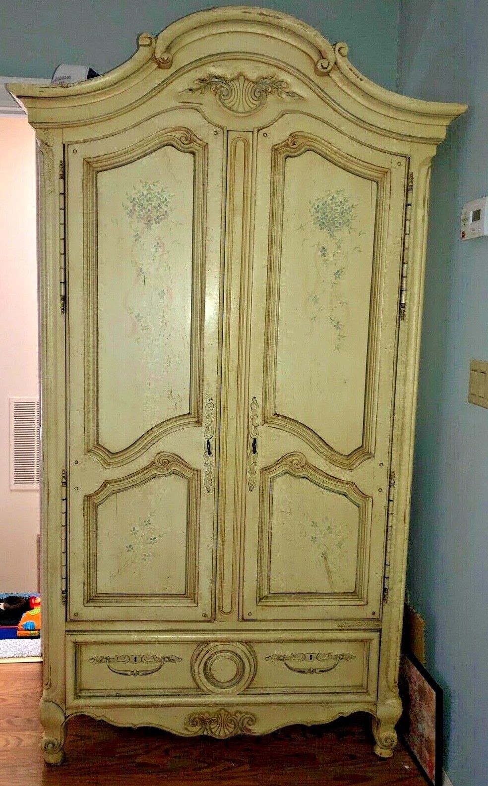 Thomasville Painted French Country Armoire/wardrobe With Shelves And  Drawers | Ebay Within Armoire French Wardrobes (View 16 of 20)