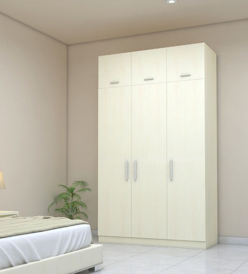 Three Doors Wardrobe In Ivory Suede Finish | Rawat Furniture Throughout Ivory Wardrobes (View 4 of 20)