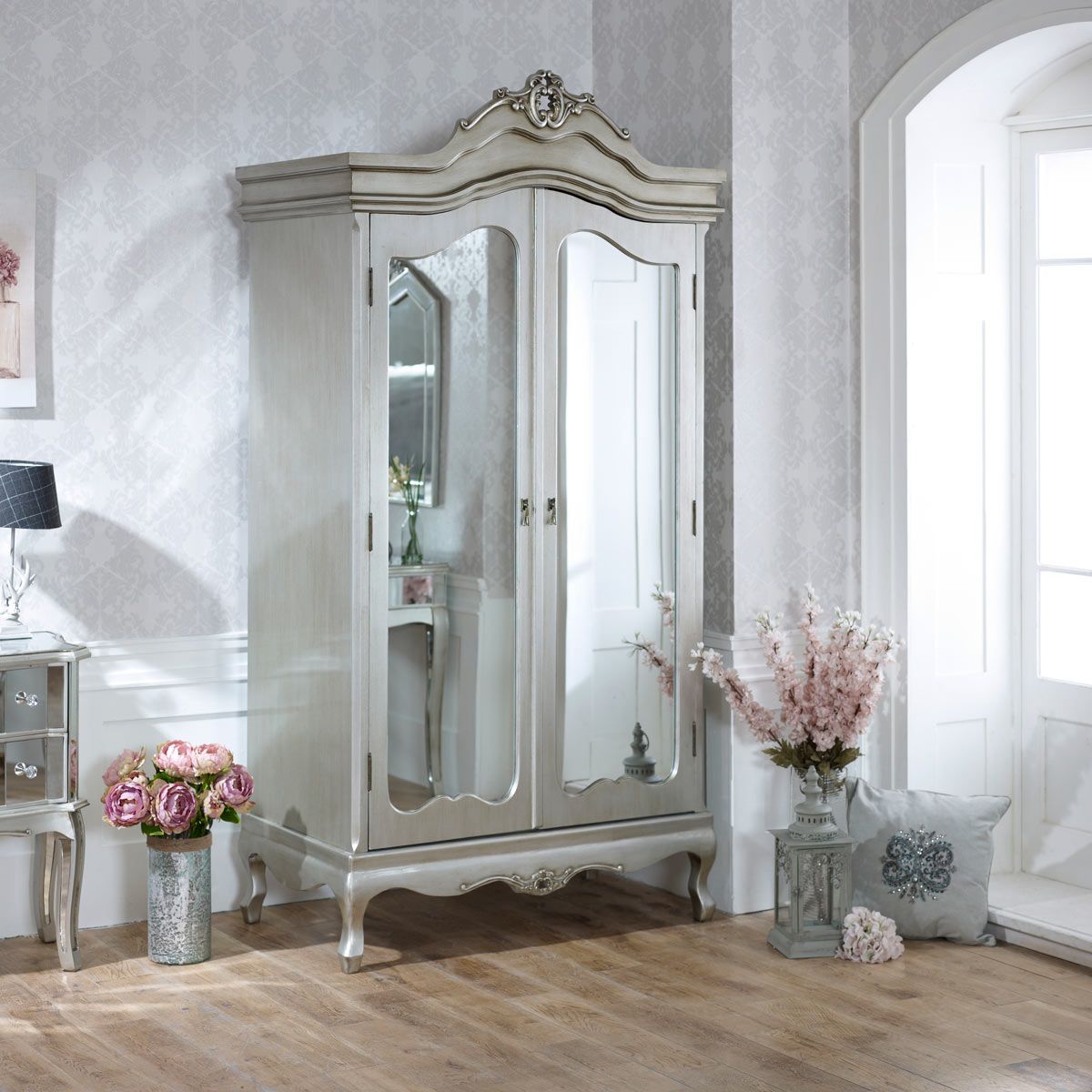 Tiffany Range – Mirrored Double Wardrobe | Flora Furniture Throughout Silver Wardrobes (View 15 of 20)